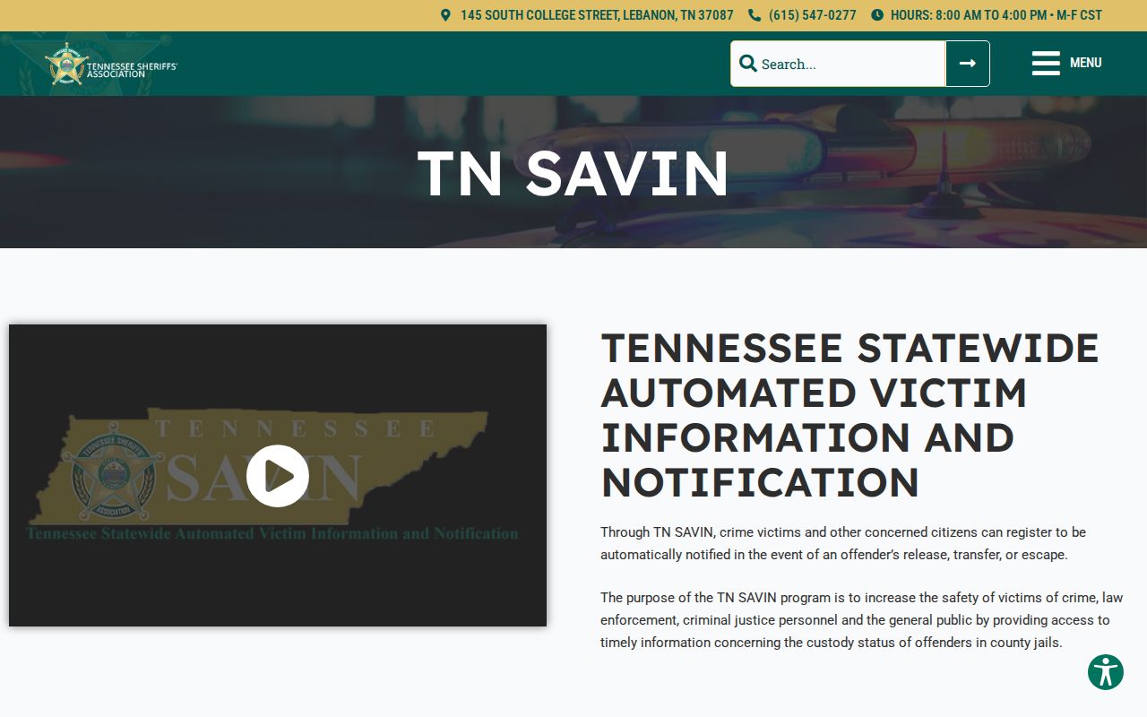 TN SAVIN custody check for Crockett County arrests