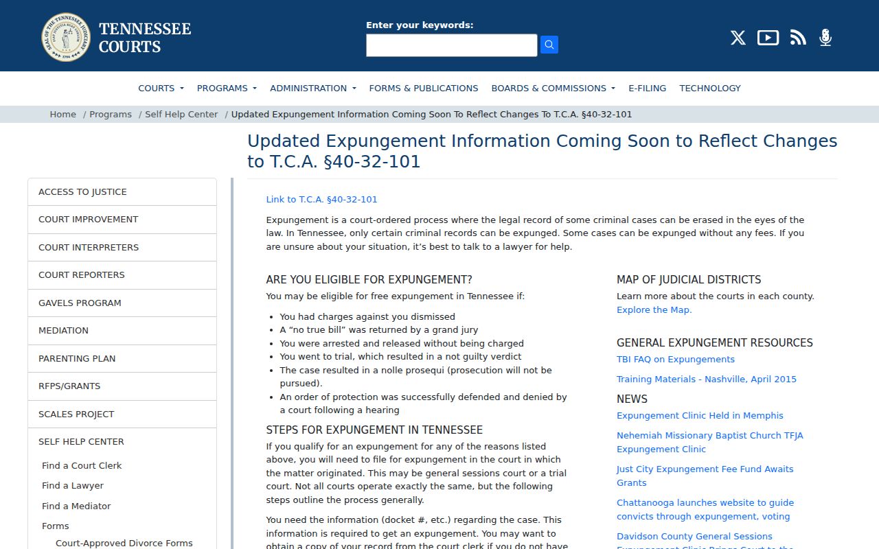 Tennessee expungement information for Crockett County arrest records